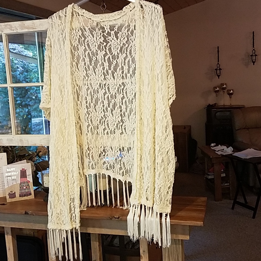 Ivory short sleeve lace cardigan